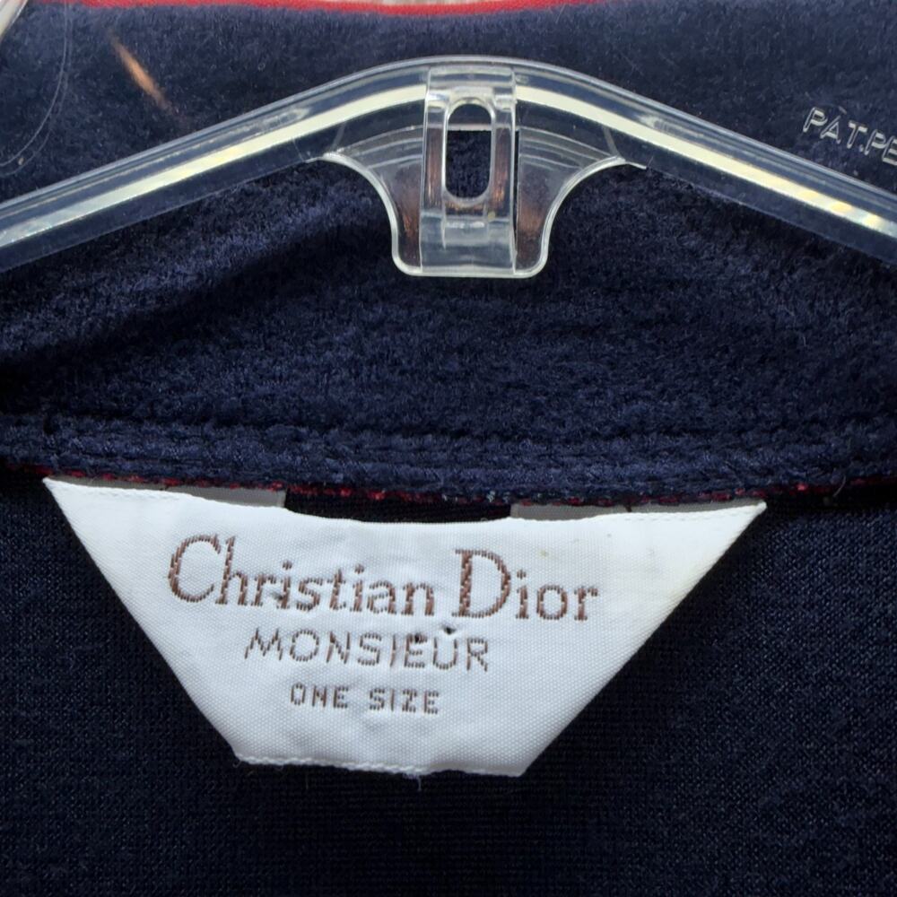 Christian Dior Monsieur Men Bathrobe Navy Blue One Size Red White Piping Belted - Picture 8 of 11